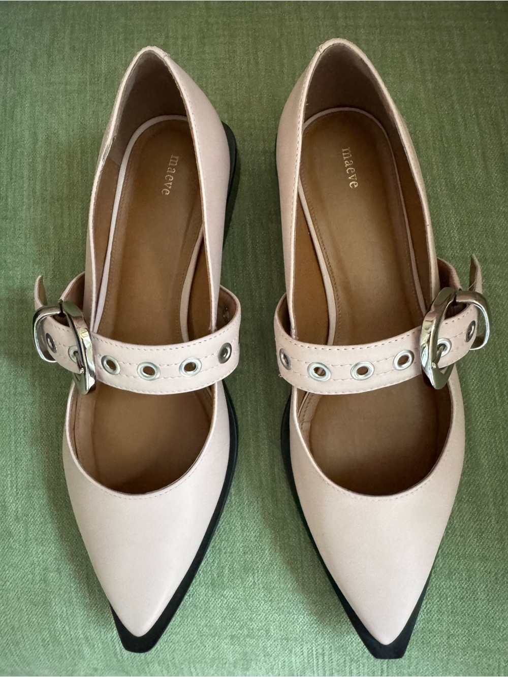 Maeve Pink Pointed Mary Jane Flats with Buckle Strap